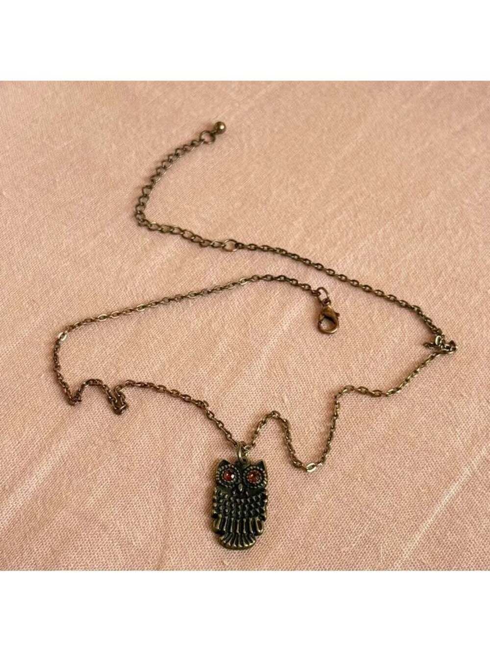 Vintage Owl Pendant Necklace w/ Amber Eyes - Picture 4 of 6